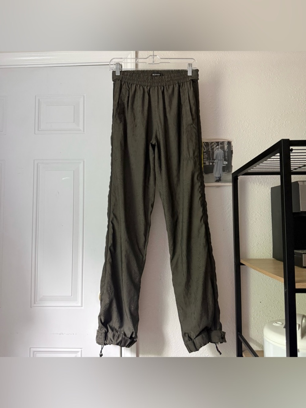 MISBHV‎ dark olive green snake python zipper detail slim straight leg pants